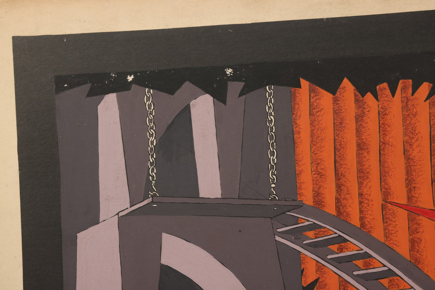 Lot 149 - Antique Hand-Painted Theatrical Set Design For “Princess Turandot” Featuring An Industrial Stage Interior With Arches, Gears, And Flame Motifs, By Robert E. Van Rosen (1904–1966), Gouache On Bainbridge Illustration Board No. 80, 1926, 20" x 15"
