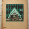 Lot 151 - Vintage Hand-Painted Theatrical Set Design For “The Veil Of Pierrette” Featuring A Turquoise And Black Harlequin-Patterned Backdrop, By Robert E. Van Rosen (1904–1966), Gouache On Sam Flax Illustration Board, 1925, 15" x 20"