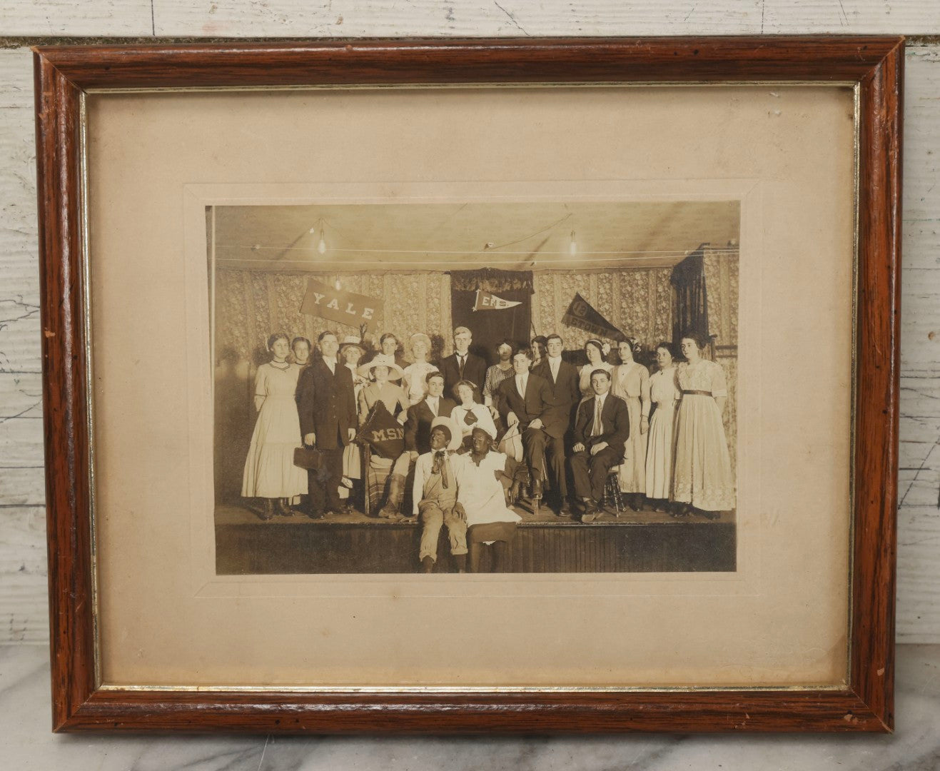 Lot 153 - Antique Boarded Photograph Of Cast Of “Kentucky Belle” Theatrical Production By The Elizabethtown Alumni Association, Heisey Auditorium, Photographed By Bishop, Circa 1910–1911, 10-7/8" x 8-7/8"