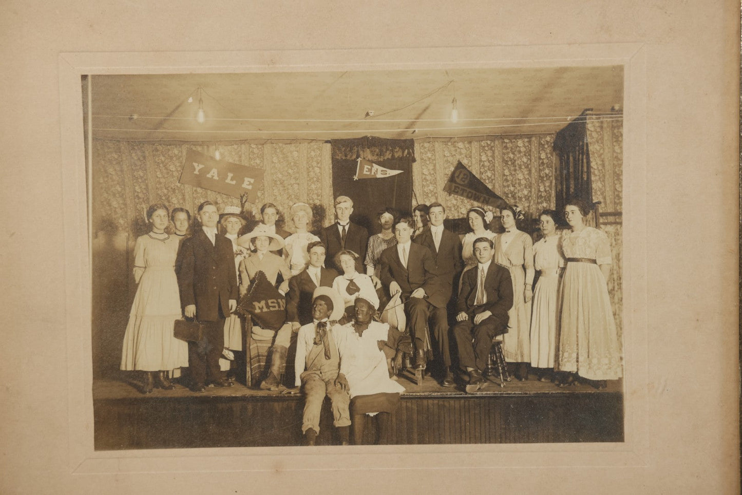 Lot 153 - Antique Boarded Photograph Of Cast Of “Kentucky Belle” Theatrical Production By The Elizabethtown Alumni Association, Heisey Auditorium, Photographed By Bishop, Circa 1910–1911, 10-7/8" x 8-7/8"