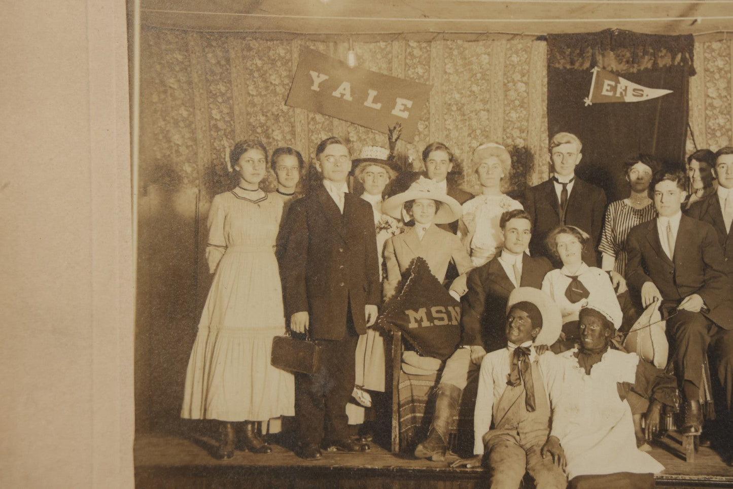 Lot 153 - Antique Boarded Photograph Of Cast Of “Kentucky Belle” Theatrical Production By The Elizabethtown Alumni Association, Heisey Auditorium, Photographed By Bishop, Circa 1910–1911, 10-7/8" x 8-7/8"