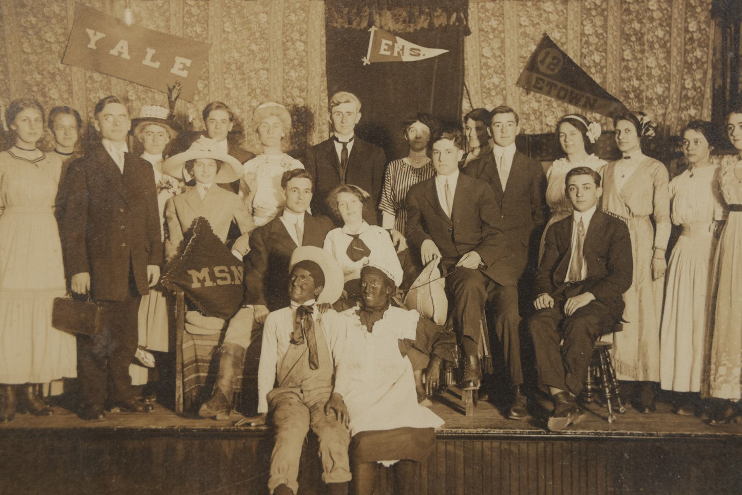 Lot 153 - Antique Boarded Photograph Of Cast Of “Kentucky Belle” Theatrical Production By The Elizabethtown Alumni Association, Heisey Auditorium, Photographed By Bishop, Circa 1910–1911, 10-7/8" x 8-7/8"