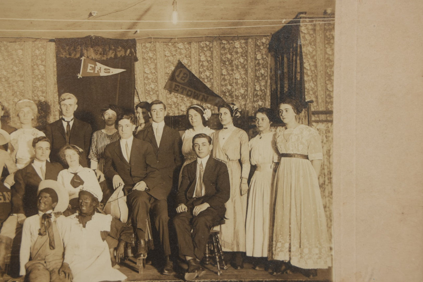 Lot 153 - Antique Boarded Photograph Of Cast Of “Kentucky Belle” Theatrical Production By The Elizabethtown Alumni Association, Heisey Auditorium, Photographed By Bishop, Circa 1910–1911, 10-7/8" x 8-7/8"