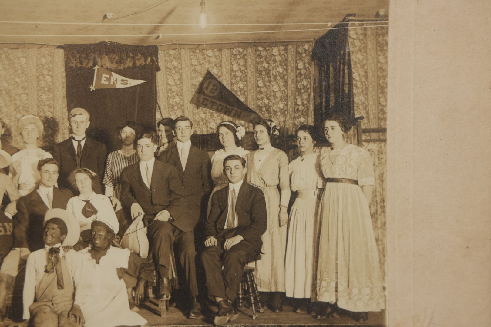 Lot 153 - Antique Boarded Photograph Of Cast Of “Kentucky Belle” Theatrical Production By The Elizabethtown Alumni Association, Heisey Auditorium, Photographed By Bishop, Circa 1910–1911, 10-7/8" x 8-7/8"