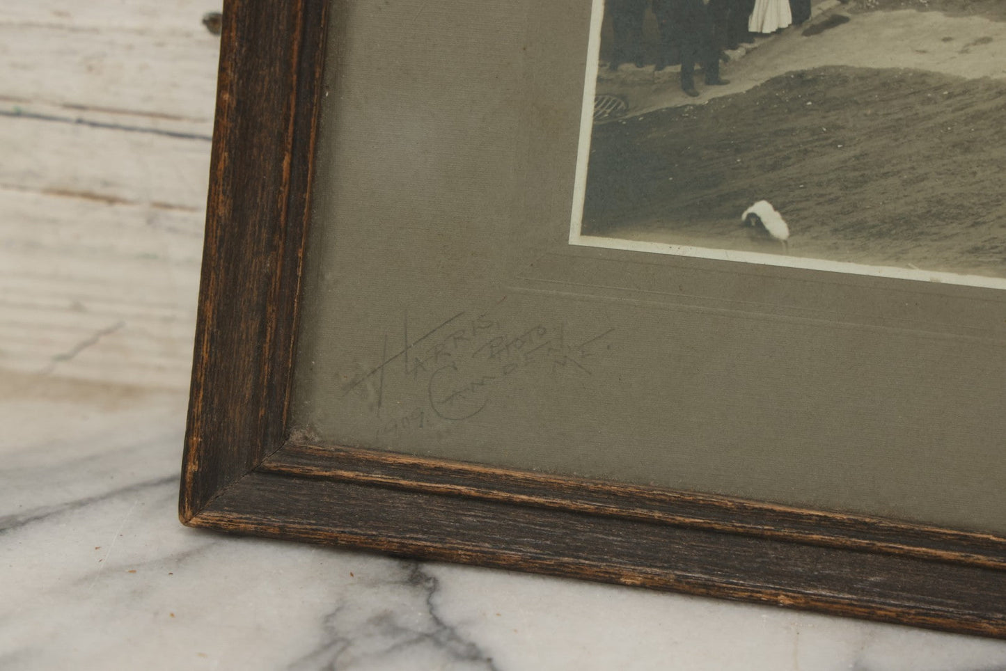 Lot 155 - Antique Boarded Photograph Of Parade On Chestnut Street, Camden, Maine, With Knights Templar / Masons With Skull And Crossbones Aprons Marching, Signed Harris Photo 1909, With Provenance Notes By Fred Crockett, Framed, 14-7/8" x 13"