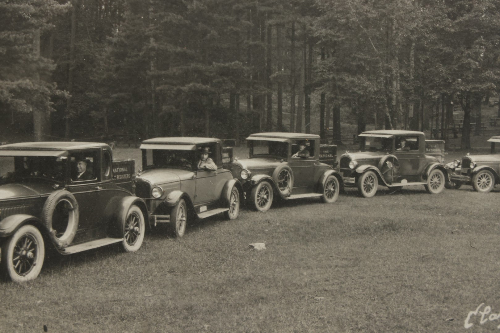Lot 157 - Antique Photograph Of Early Automobiles Carrying “National Register” Crates, Signed Clark, Framed By Geo. E. Chalmers Co., Rutland, Vermont, Framed, 10" x 8"