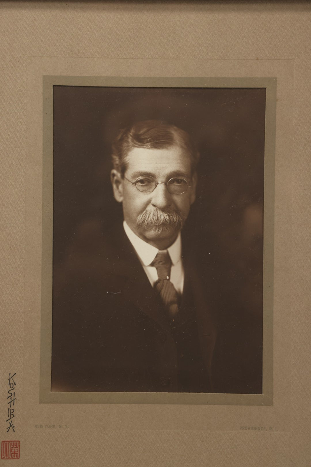 Lot 158 - Antique Boarded Studio Portrait Photograph Of Mr. J. S. Arnold, Age 70, Taken June 3, 1891, By H. Koshiba, Photographer, Providence, Rhode Island, And New York, New York, 9" x 13"