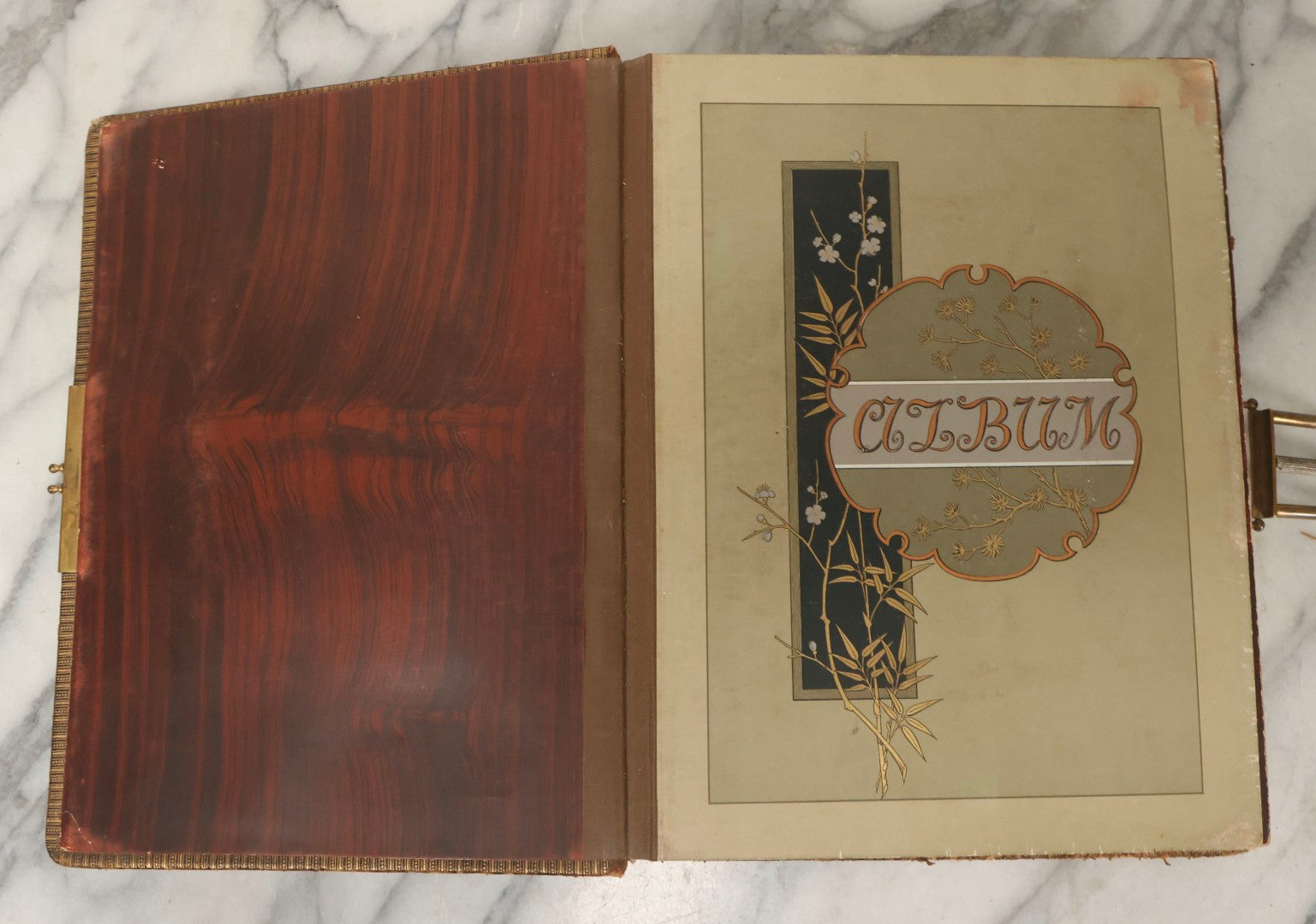 Lot 159 - Antique Victorian Family Photo Album With Brown Leather Covers And Brass Clasp Containing 18 Cabinet Cards, 13 Carte De Visite CDV Photographs, 9 Tintypes, And 4 Long Cabinet Cards Including Hidden Mother And Black Baby Portraits