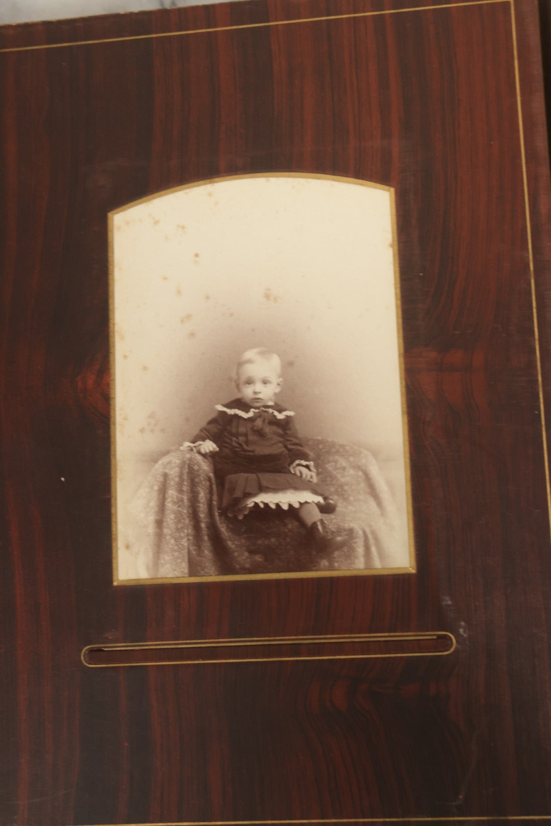 Lot 159 - Antique Victorian Family Photo Album With Brown Leather Covers And Brass Clasp Containing 18 Cabinet Cards, 13 Carte De Visite CDV Photographs, 9 Tintypes, And 4 Long Cabinet Cards Including Hidden Mother And Black Baby Portraits