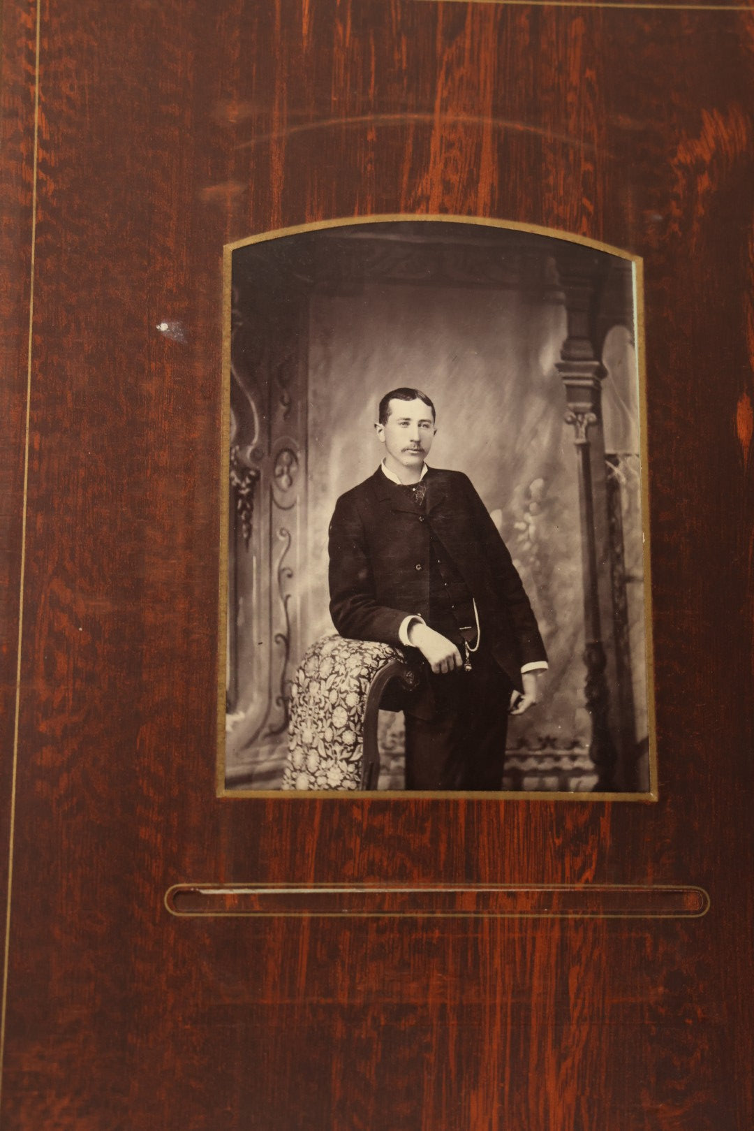 Lot 159 - Antique Victorian Family Photo Album With Brown Leather Covers And Brass Clasp Containing 18 Cabinet Cards, 13 Carte De Visite CDV Photographs, 9 Tintypes, And 4 Long Cabinet Cards Including Hidden Mother And Black Baby Portraits