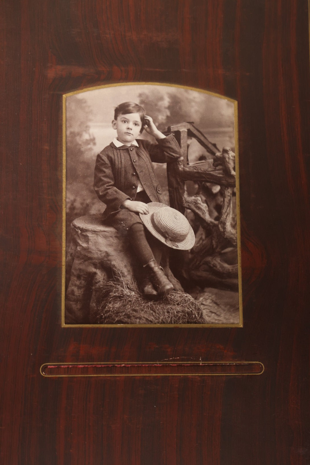 Lot 159 - Antique Victorian Family Photo Album With Brown Leather Covers And Brass Clasp Containing 18 Cabinet Cards, 13 Carte De Visite CDV Photographs, 9 Tintypes, And 4 Long Cabinet Cards Including Hidden Mother And Black Baby Portraits