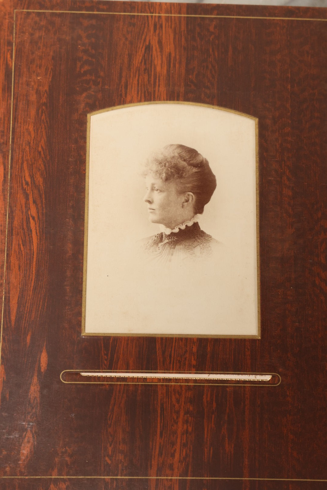 Lot 159 - Antique Victorian Family Photo Album With Brown Leather Covers And Brass Clasp Containing 18 Cabinet Cards, 13 Carte De Visite CDV Photographs, 9 Tintypes, And 4 Long Cabinet Cards Including Hidden Mother And Black Baby Portraits