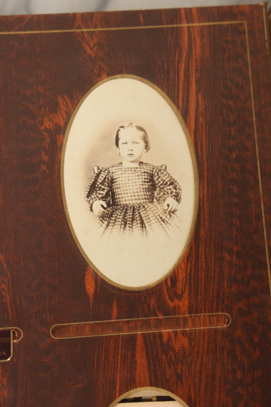 Lot 159 - Antique Victorian Family Photo Album With Brown Leather Covers And Brass Clasp Containing 18 Cabinet Cards, 13 Carte De Visite CDV Photographs, 9 Tintypes, And 4 Long Cabinet Cards Including Hidden Mother And Black Baby Portraits