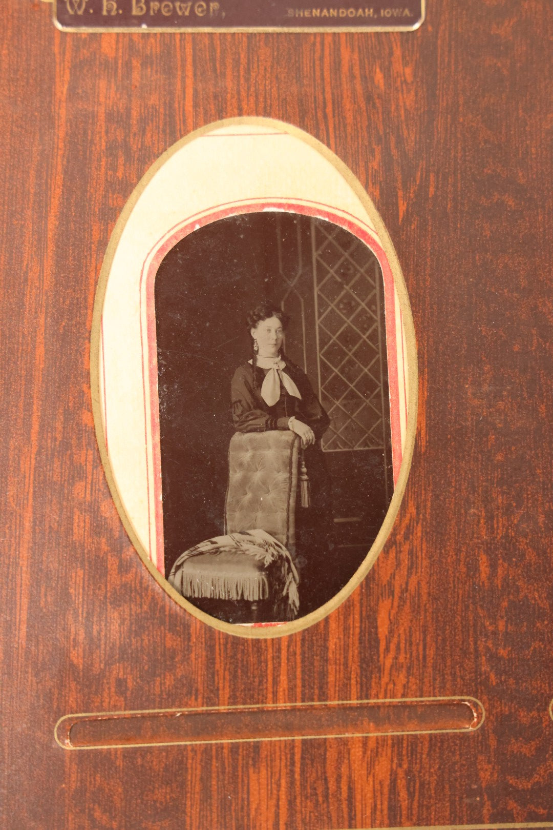 Lot 159 - Antique Victorian Family Photo Album With Brown Leather Covers And Brass Clasp Containing 18 Cabinet Cards, 13 Carte De Visite CDV Photographs, 9 Tintypes, And 4 Long Cabinet Cards Including Hidden Mother And Black Baby Portraits