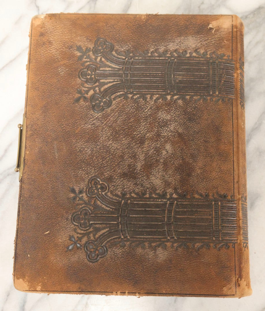 Lot 159 - Antique Victorian Family Photo Album With Brown Leather Covers And Brass Clasp Containing 18 Cabinet Cards, 13 Carte De Visite CDV Photographs, 9 Tintypes, And 4 Long Cabinet Cards Including Hidden Mother And Black Baby Portraits