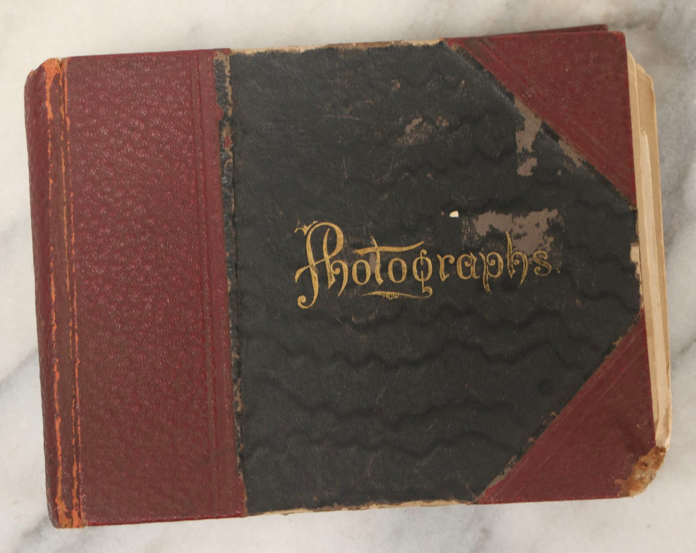 Lot 160 - Antique Snapshot Photo Album With Nineteen Photographs Including Men With Bicycles, Women At Beach, Dog Photos, And Family Memorial, Badger Plain Leaf Album No. 701 By Heinn Specialty Co., Milwaukee, Wisconsin, Circa 1895