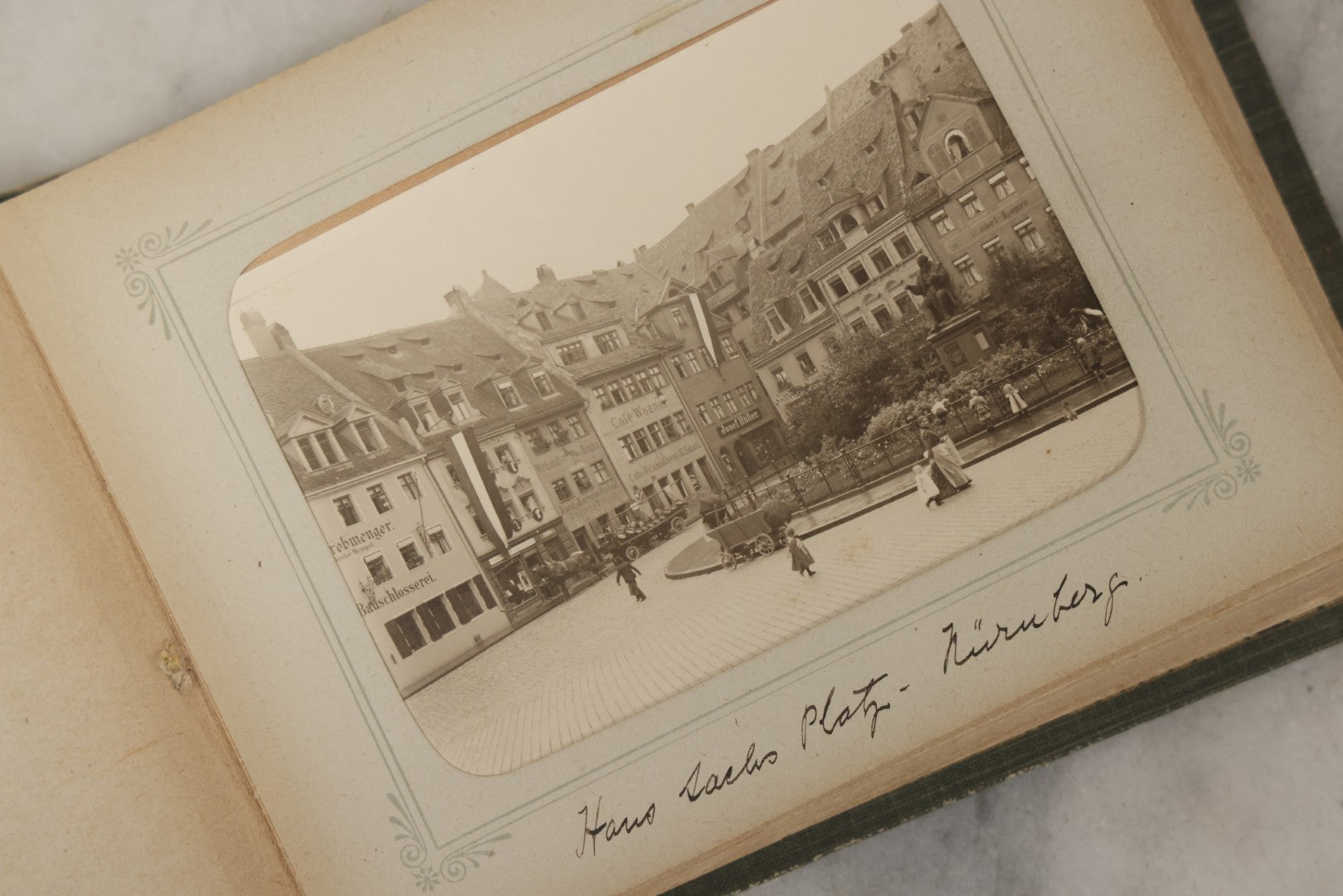 Lot 161 - "Photographien" Antique European Travel Photo Album, Green Hardcover With Black Plaid Stripe Design, Inscribed 1903, Containing Travel Photographs Of Switzerland With Captions