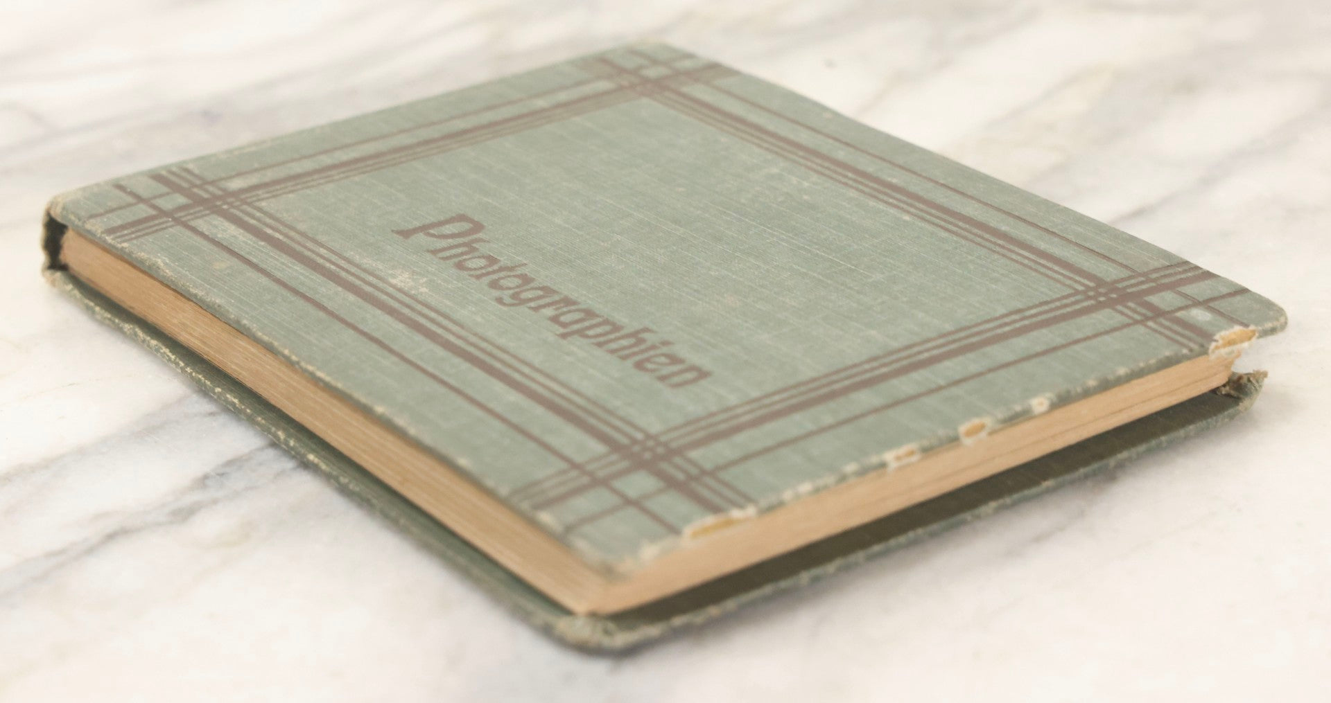 Lot 161 - "Photographien" Antique European Travel Photo Album, Green Hardcover With Black Plaid Stripe Design, Inscribed 1903, Containing Travel Photographs Of Switzerland With Captions
