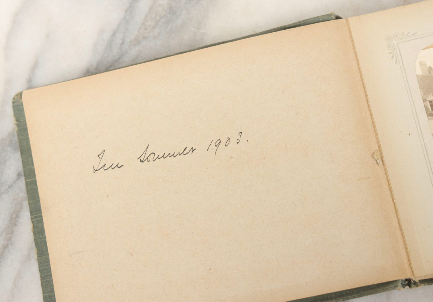 Lot 161 - "Photographien" Antique European Travel Photo Album, Green Hardcover With Black Plaid Stripe Design, Inscribed 1903, Containing Travel Photographs Of Switzerland With Captions