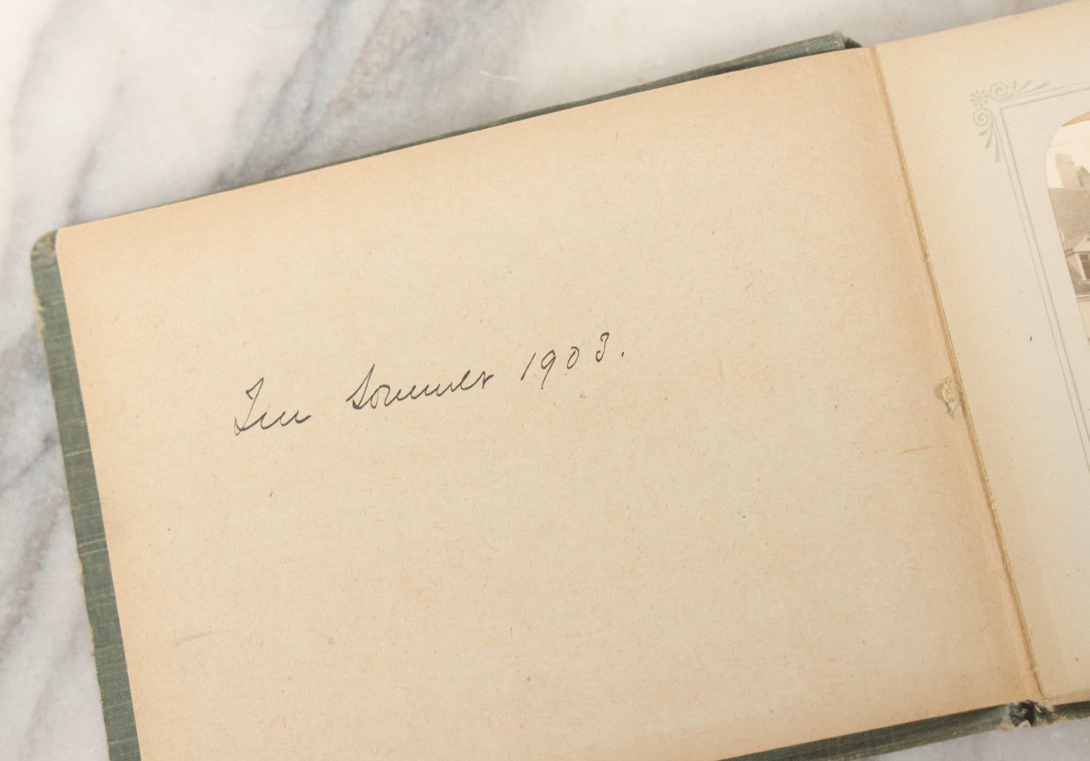 Lot 161 - "Photographien" Antique European Travel Photo Album, Green Hardcover With Black Plaid Stripe Design, Inscribed 1903, Containing Travel Photographs Of Switzerland With Captions