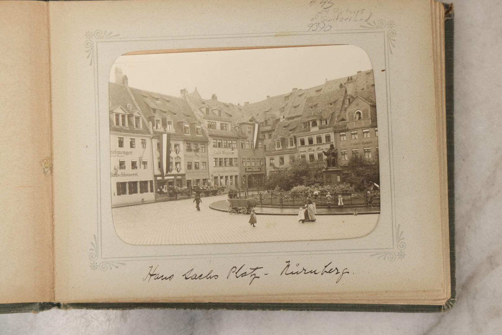 Lot 161 - "Photographien" Antique European Travel Photo Album, Green Hardcover With Black Plaid Stripe Design, Inscribed 1903, Containing Travel Photographs Of Switzerland With Captions