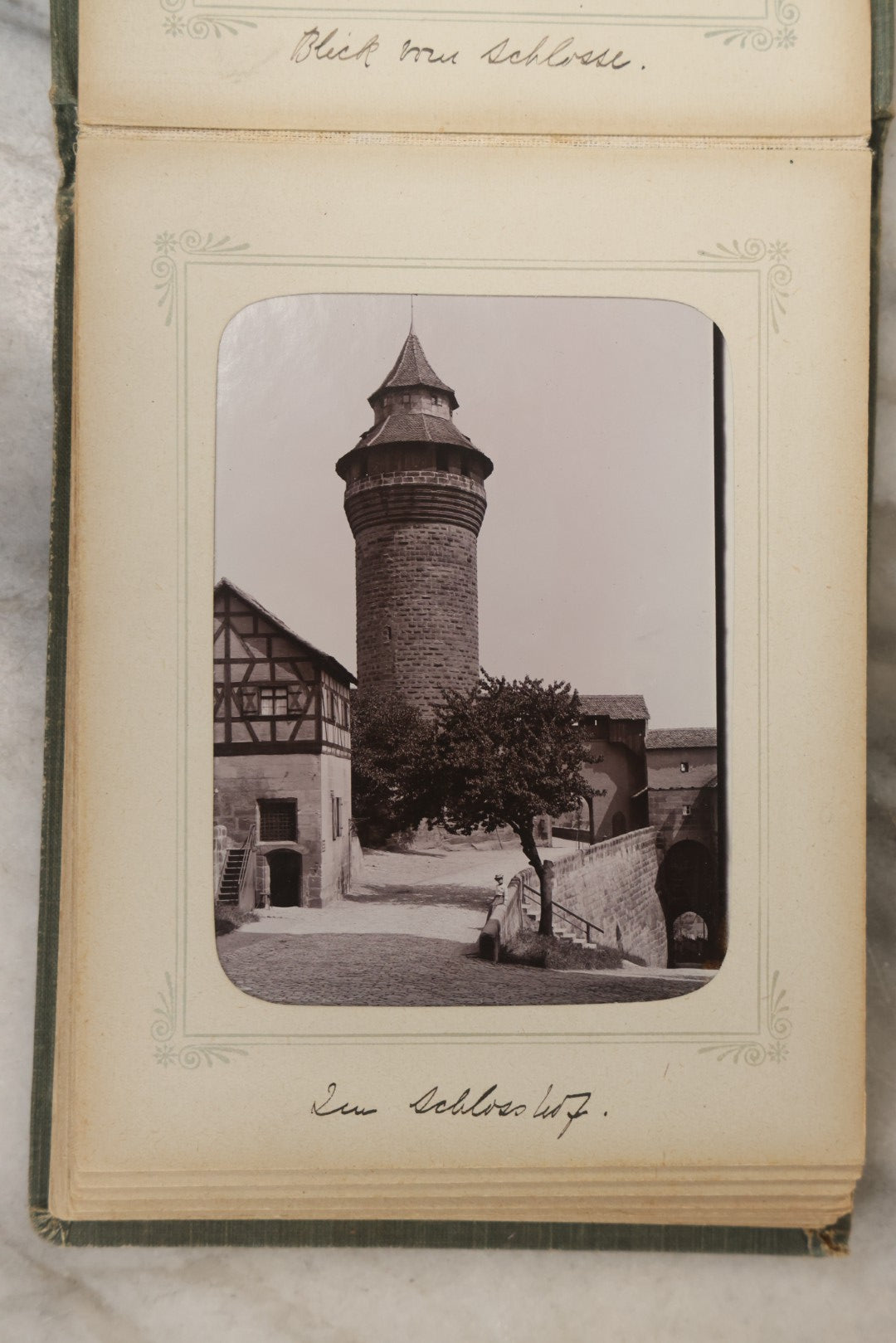 Lot 161 - "Photographien" Antique European Travel Photo Album, Green Hardcover With Black Plaid Stripe Design, Inscribed 1903, Containing Travel Photographs Of Switzerland With Captions