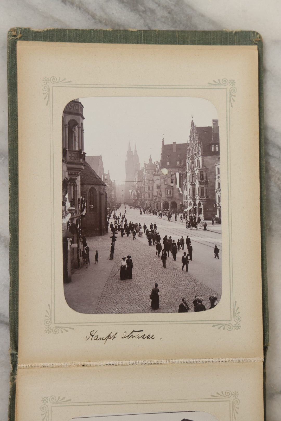 Lot 161 - "Photographien" Antique European Travel Photo Album, Green Hardcover With Black Plaid Stripe Design, Inscribed 1903, Containing Travel Photographs Of Switzerland With Captions