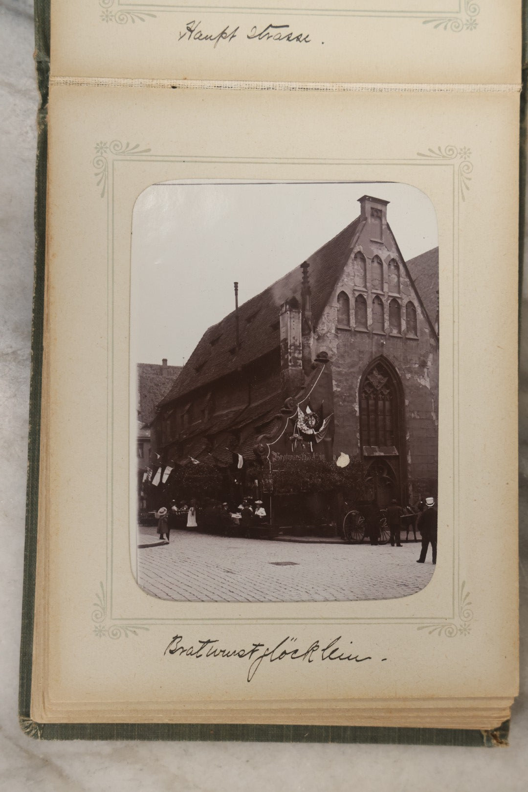 Lot 161 - "Photographien" Antique European Travel Photo Album, Green Hardcover With Black Plaid Stripe Design, Inscribed 1903, Containing Travel Photographs Of Switzerland With Captions