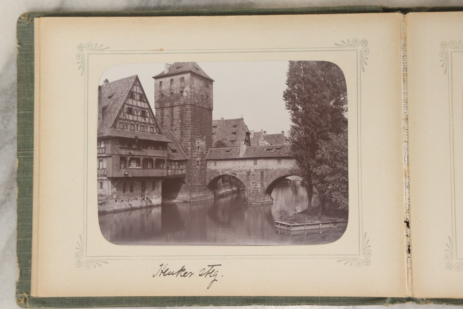Lot 161 - "Photographien" Antique European Travel Photo Album, Green Hardcover With Black Plaid Stripe Design, Inscribed 1903, Containing Travel Photographs Of Switzerland With Captions