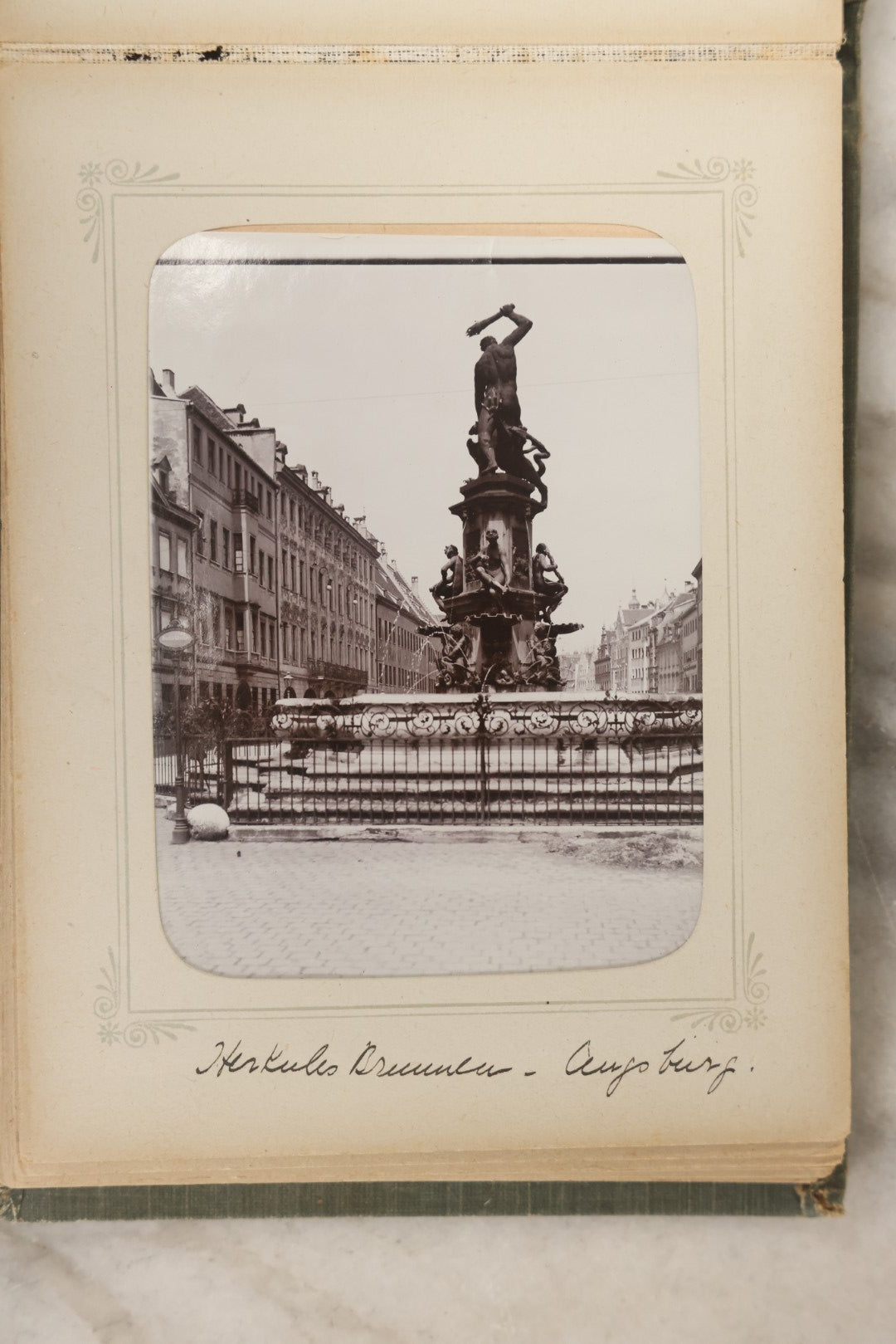 Lot 161 - "Photographien" Antique European Travel Photo Album, Green Hardcover With Black Plaid Stripe Design, Inscribed 1903, Containing Travel Photographs Of Switzerland With Captions