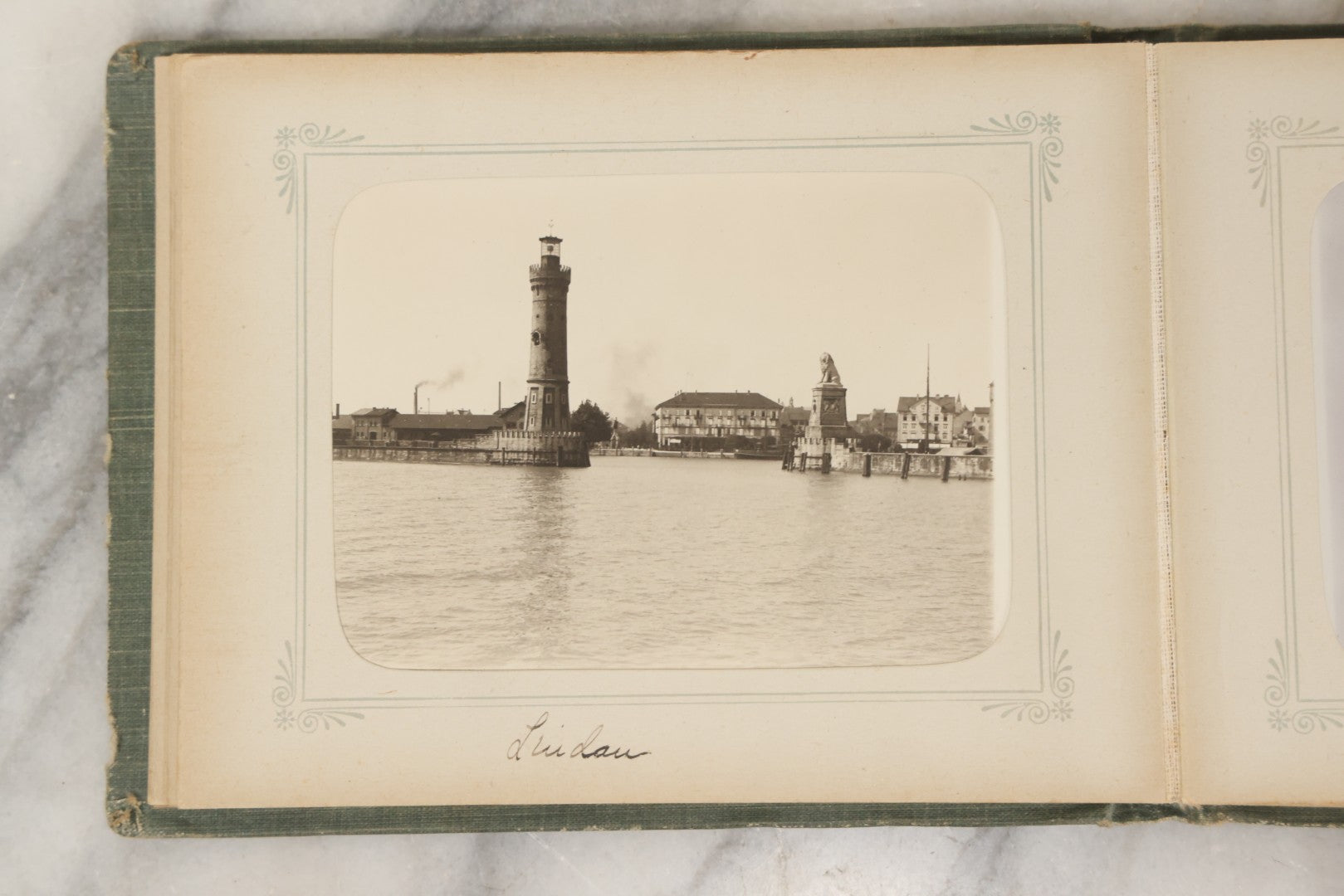 Lot 161 - "Photographien" Antique European Travel Photo Album, Green Hardcover With Black Plaid Stripe Design, Inscribed 1903, Containing Travel Photographs Of Switzerland With Captions