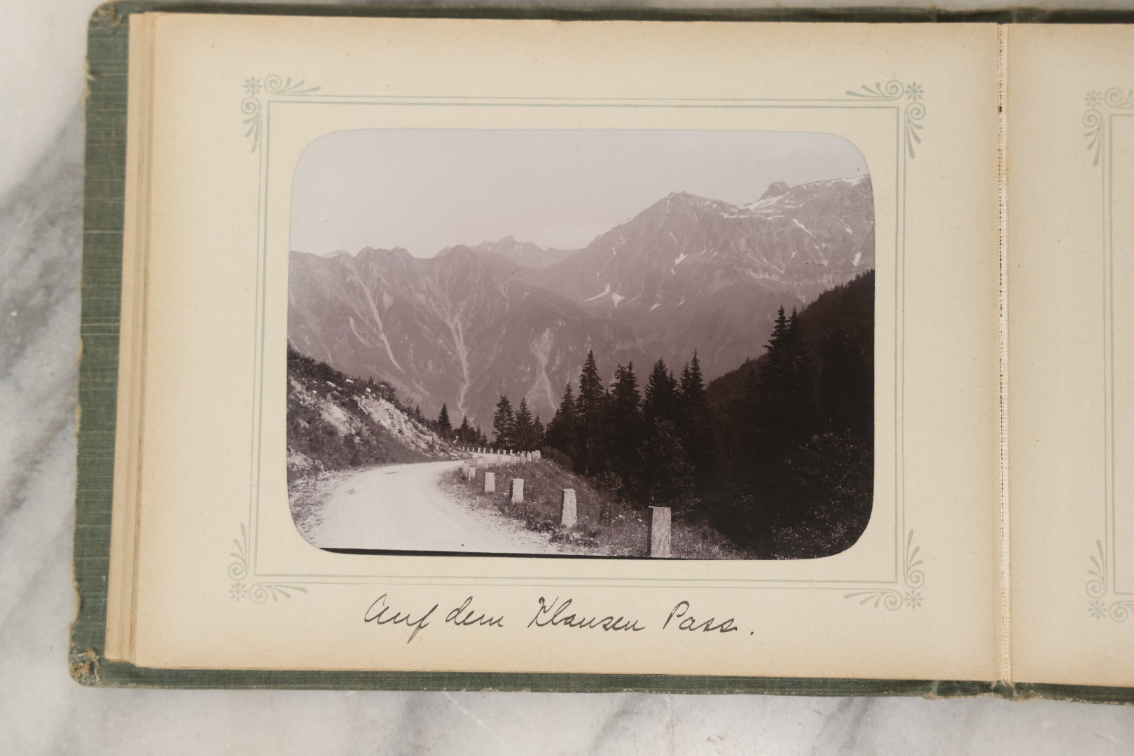 Lot 161 - "Photographien" Antique European Travel Photo Album, Green Hardcover With Black Plaid Stripe Design, Inscribed 1903, Containing Travel Photographs Of Switzerland With Captions