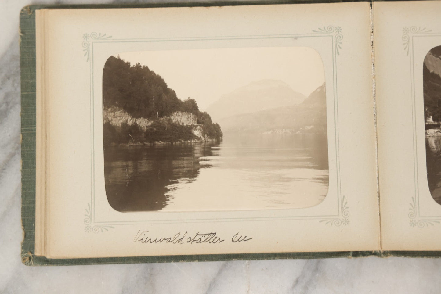 Lot 161 - "Photographien" Antique European Travel Photo Album, Green Hardcover With Black Plaid Stripe Design, Inscribed 1903, Containing Travel Photographs Of Switzerland With Captions