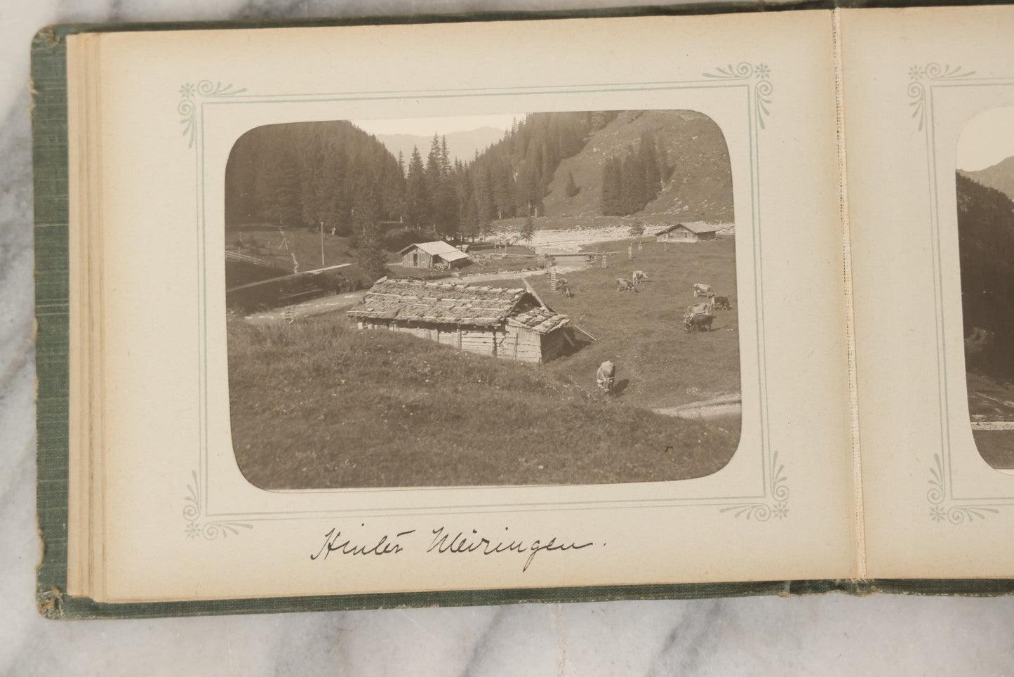 Lot 161 - "Photographien" Antique European Travel Photo Album, Green Hardcover With Black Plaid Stripe Design, Inscribed 1903, Containing Travel Photographs Of Switzerland With Captions