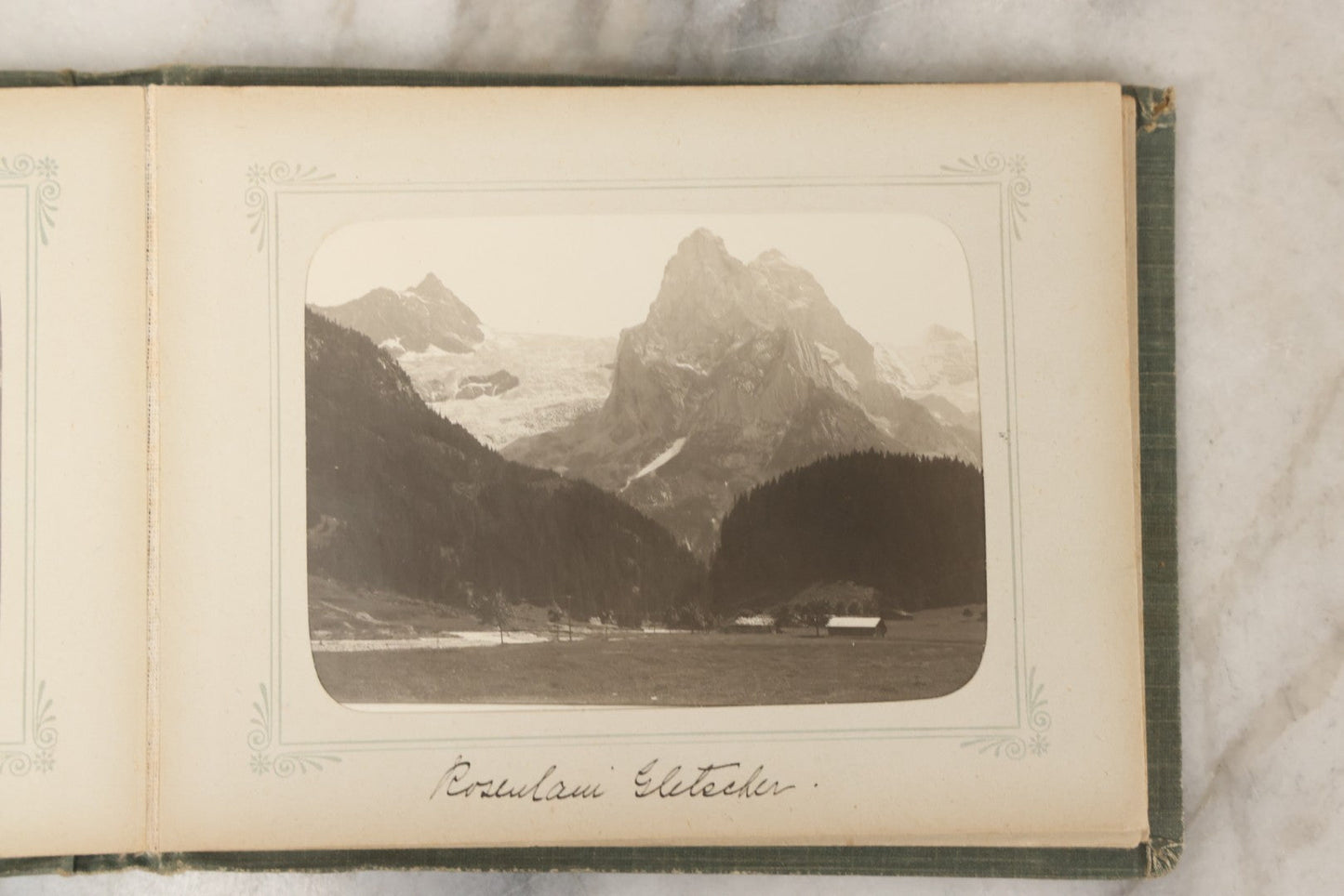 Lot 161 - "Photographien" Antique European Travel Photo Album, Green Hardcover With Black Plaid Stripe Design, Inscribed 1903, Containing Travel Photographs Of Switzerland With Captions
