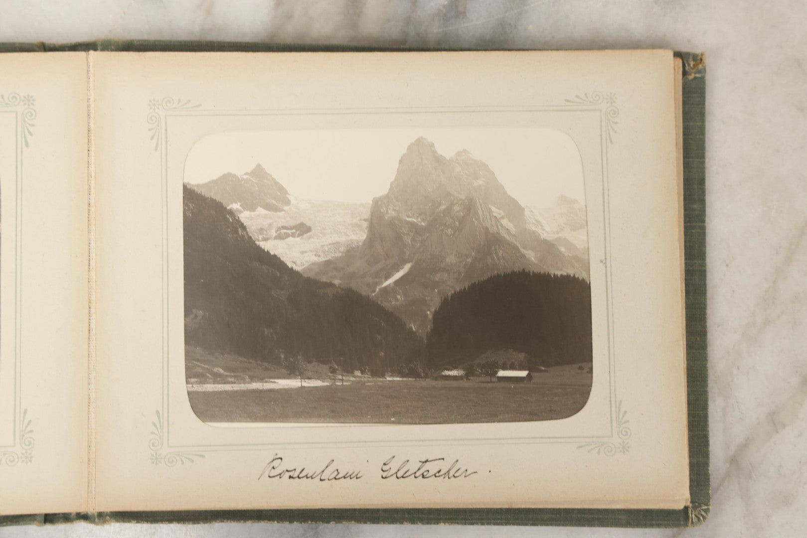 Lot 161 - "Photographien" Antique European Travel Photo Album, Green Hardcover With Black Plaid Stripe Design, Inscribed 1903, Containing Travel Photographs Of Switzerland With Captions