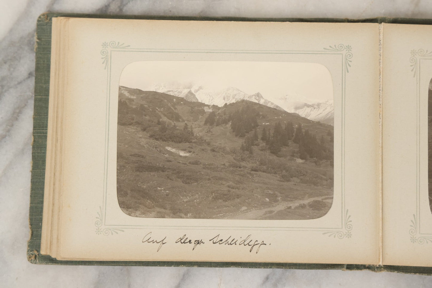 Lot 161 - "Photographien" Antique European Travel Photo Album, Green Hardcover With Black Plaid Stripe Design, Inscribed 1903, Containing Travel Photographs Of Switzerland With Captions