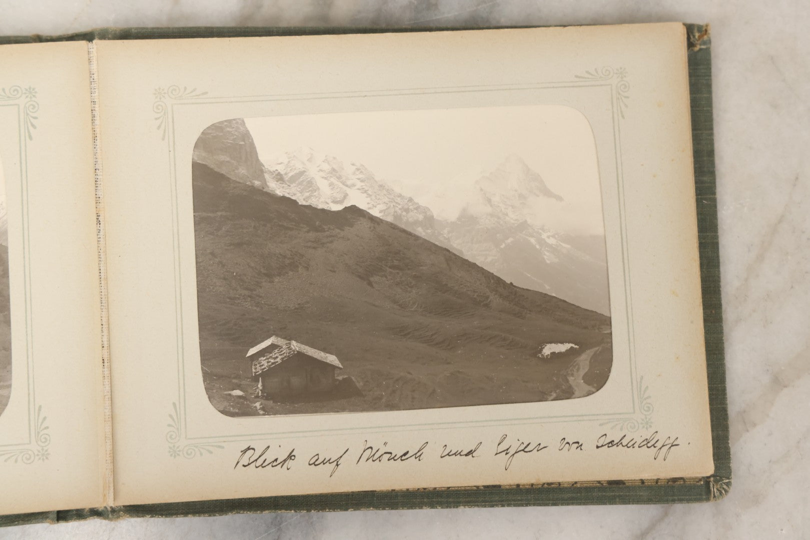 Lot 161 - "Photographien" Antique European Travel Photo Album, Green Hardcover With Black Plaid Stripe Design, Inscribed 1903, Containing Travel Photographs Of Switzerland With Captions