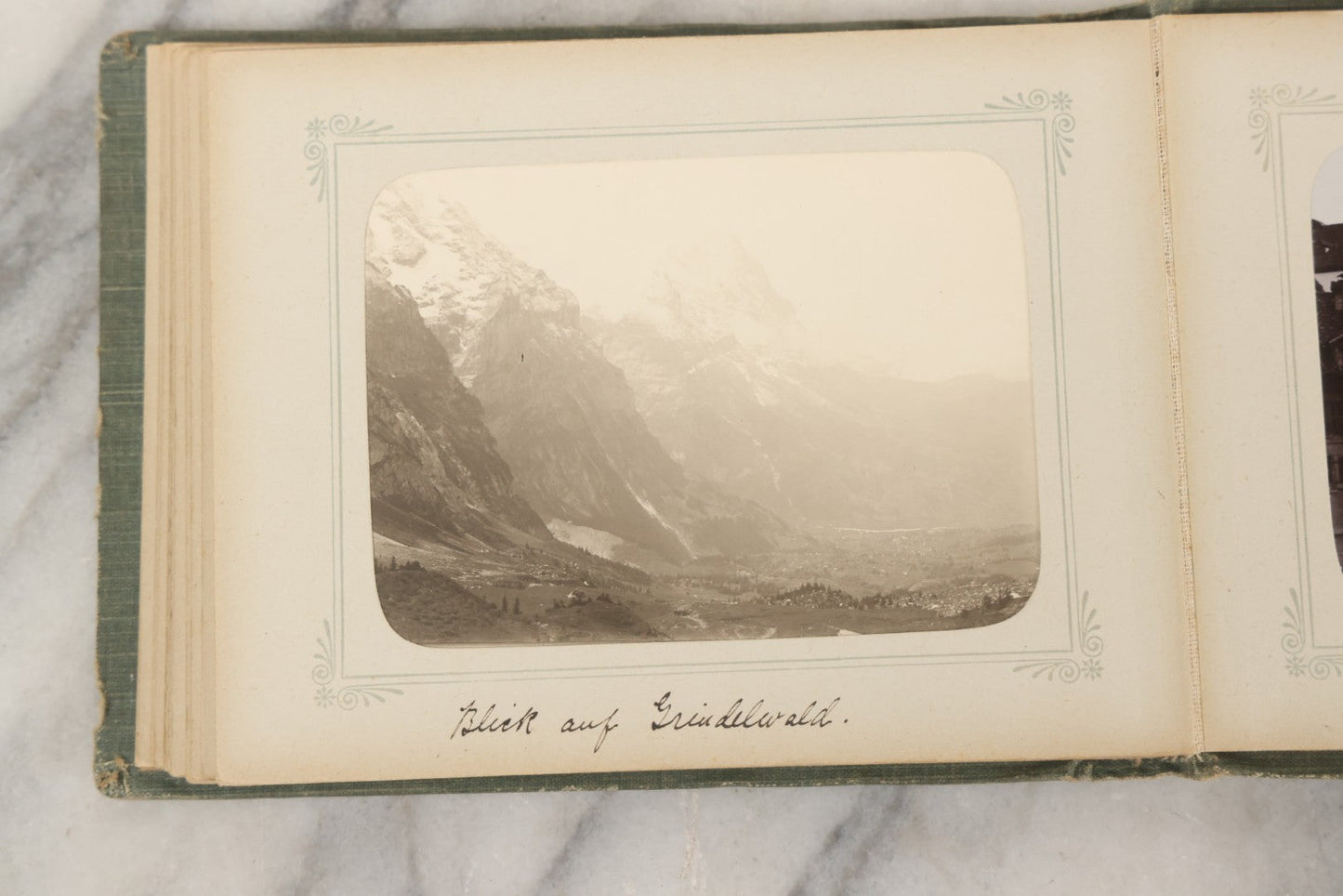 Lot 161 - "Photographien" Antique European Travel Photo Album, Green Hardcover With Black Plaid Stripe Design, Inscribed 1903, Containing Travel Photographs Of Switzerland With Captions