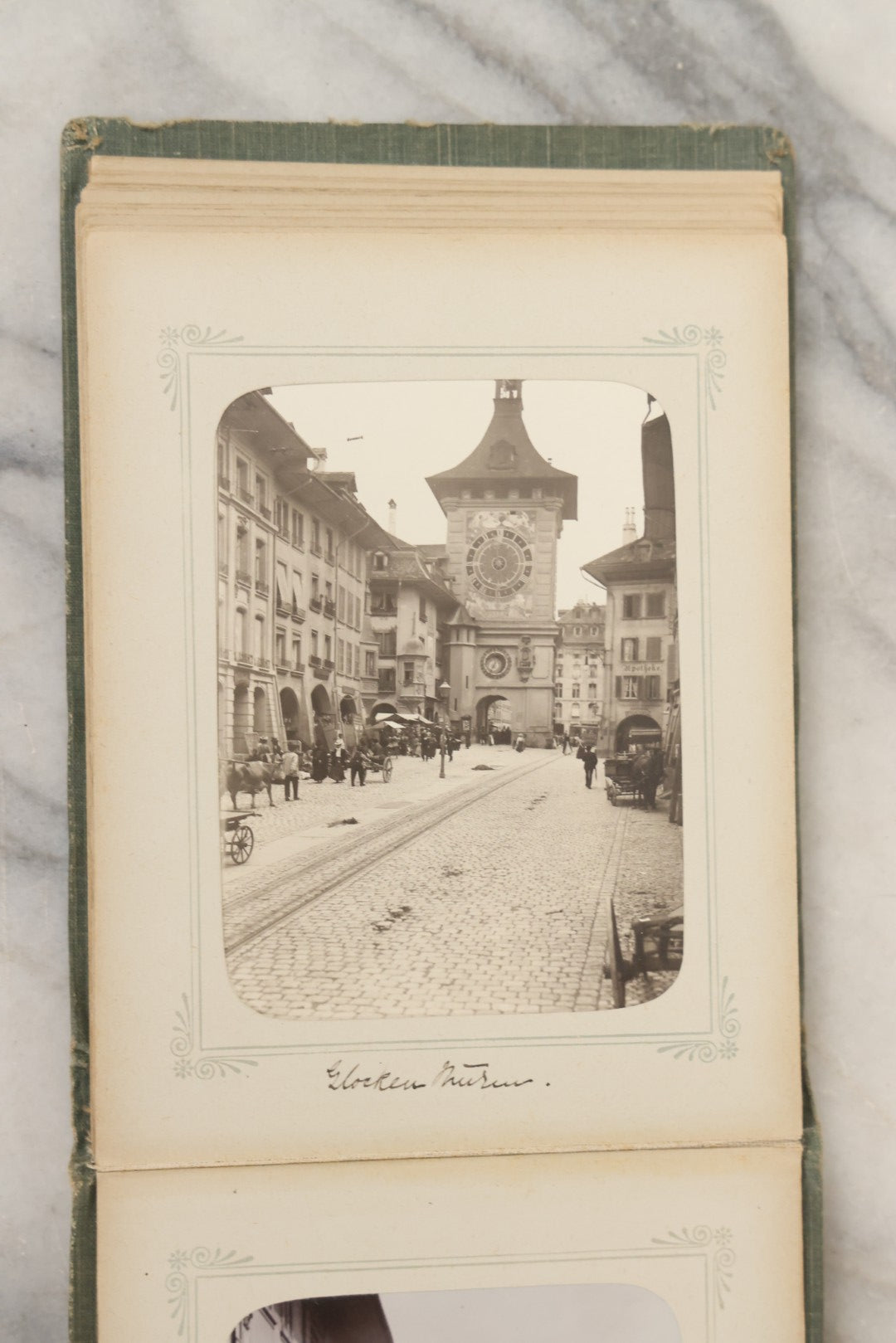 Lot 161 - "Photographien" Antique European Travel Photo Album, Green Hardcover With Black Plaid Stripe Design, Inscribed 1903, Containing Travel Photographs Of Switzerland With Captions