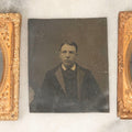 Lot 165 - Grouping Of Three Antique Portrait Photographs, One Tintype Of A Young Man, Two Ruby Ambrotypes In Brass Mats Including Young Woman With Hand-Painted Jewelry And Young Man In Bowtie