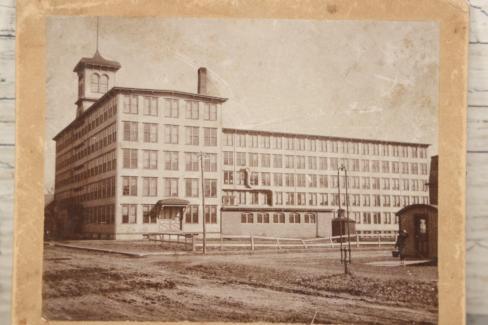 Lot 172 - Antique Boarded Photograph  Of The Third Leighton Shoe Factory, Looking East From Intersection High St., Pepperell, Massachusetts, Photographed By C. E. Powers, Nashua, New Hampshire