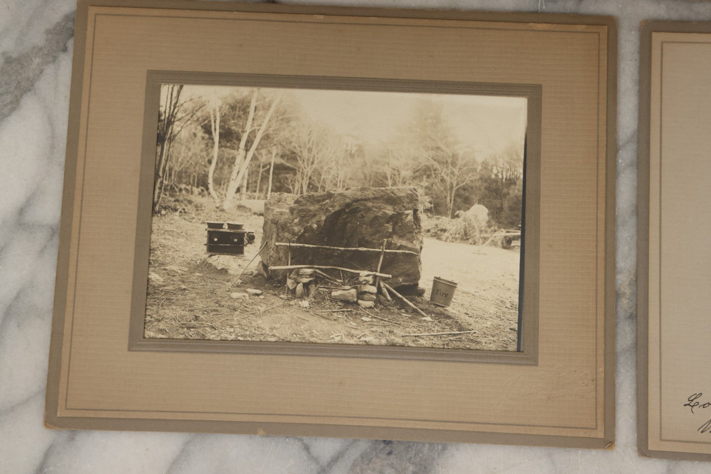 Lot 173 - Grouping Of Four Antique Photographs In Paper Slip Frames Depicting Memorial Road And Surroundings, Photographed By Johnson Studios, East Jaffrey, New Hampshire