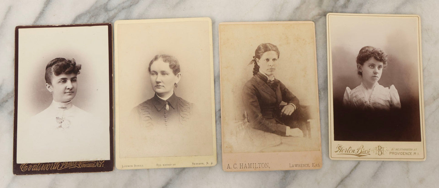 Lot 176 - Grouping Of Seven Antique Cabinet Card Photographs Of Victorian Women, Various Photographers And Locations