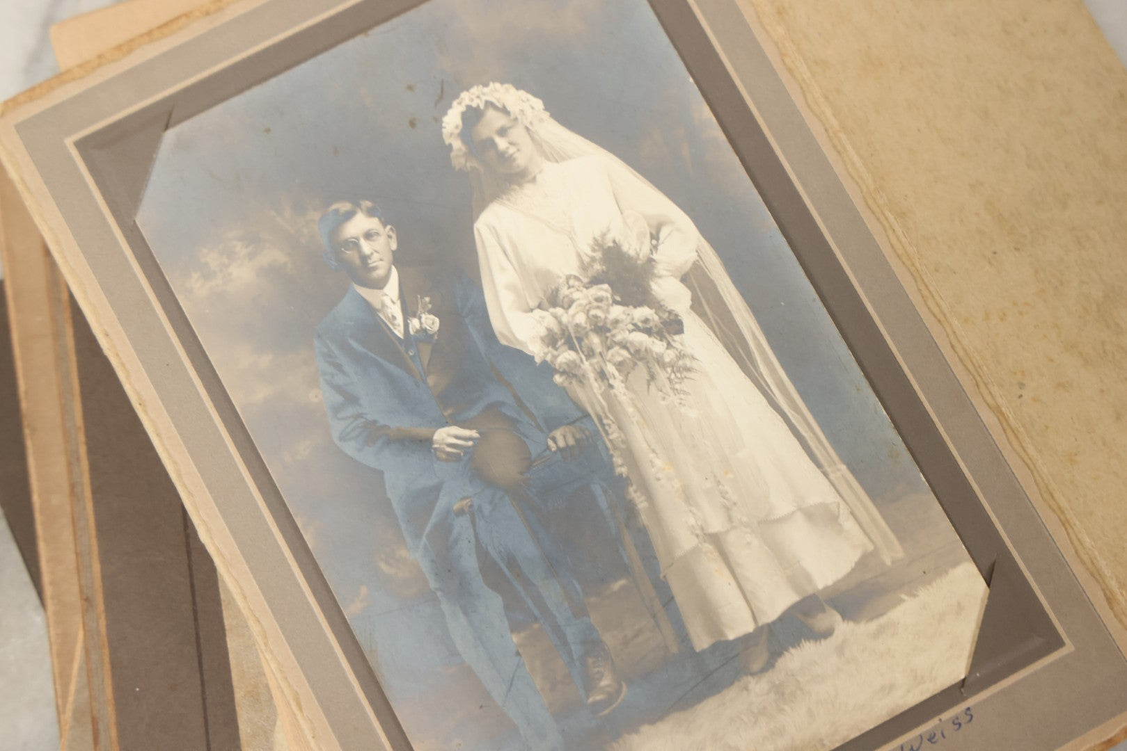 Lot 177 - Grouping Of Twelve Antique Photographs, Mostly Boarded, Including Wedding, Children, And Women Portraits, Circa 1880–1900
