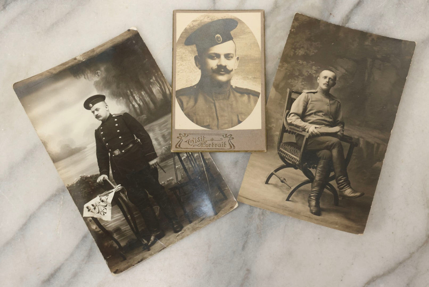 Lot 180 - Trio Of Early 20th Century World War I Era Military Portraits Including Two Real Photo Postcards RPPC And One Carte De Visite CDV, German Or Imperial Russian–Finnish, Circa 1914