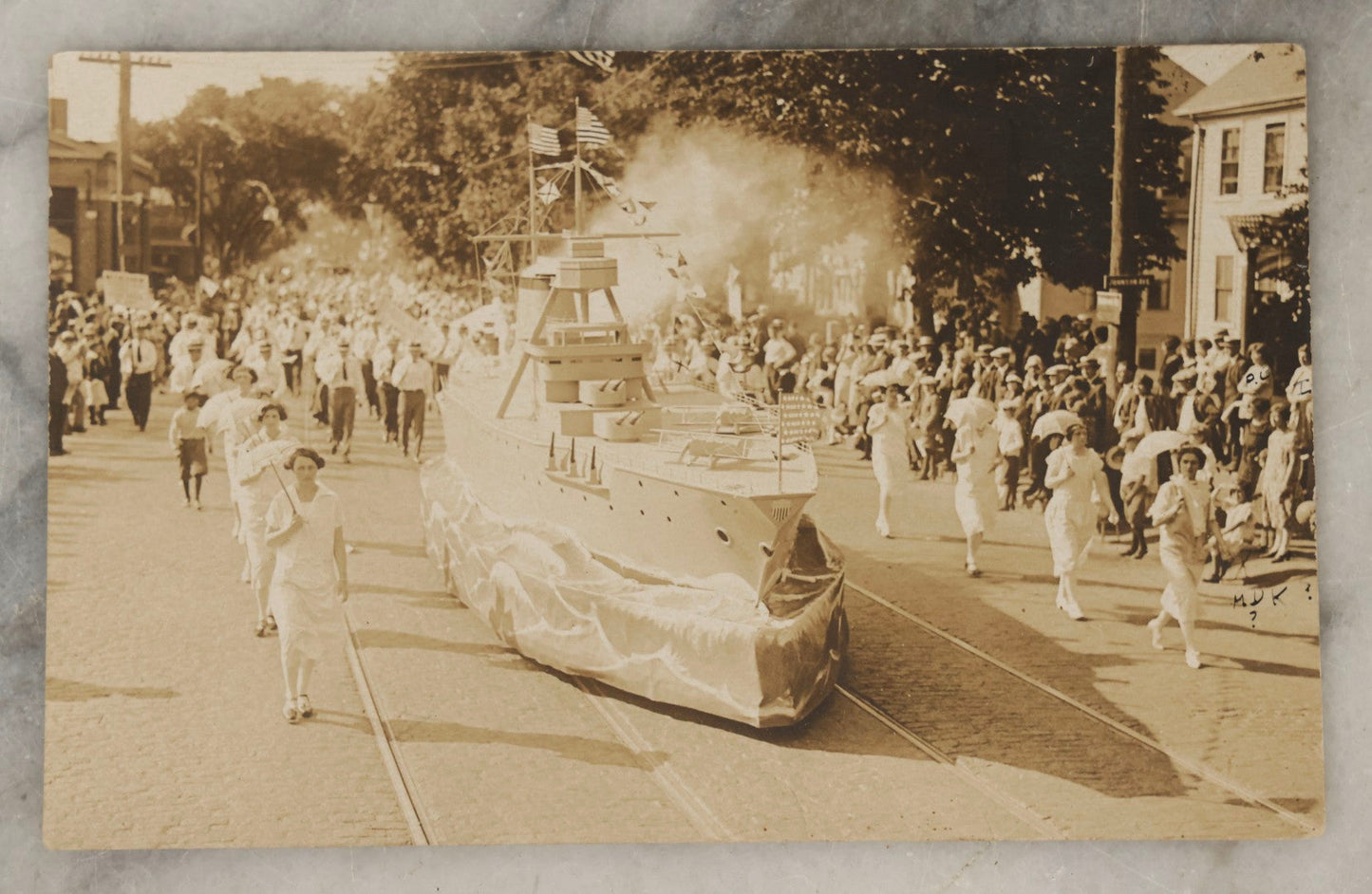 Lot 181 - Pair Of Antique Postcards Depicting The Battleship New Jersey, Including Quincy Tercentennial Parade Float 1925 And Fore River Shipyard View By A.N. Potter, Wollaston, Massachusetts