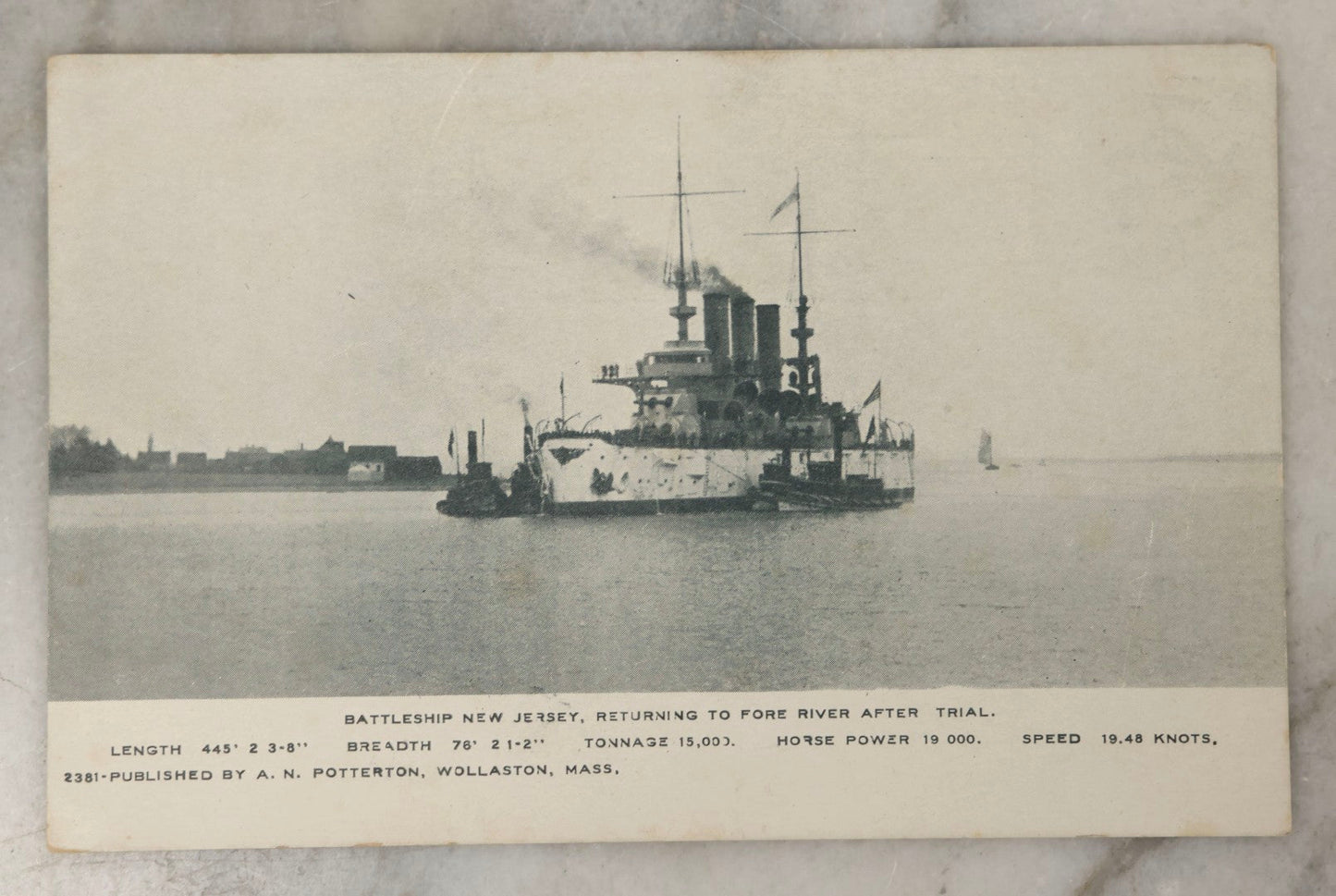 Lot 181 - Pair Of Antique Postcards Depicting The Battleship New Jersey, Including Quincy Tercentennial Parade Float 1925 And Fore River Shipyard View By A.N. Potter, Wollaston, Massachusetts