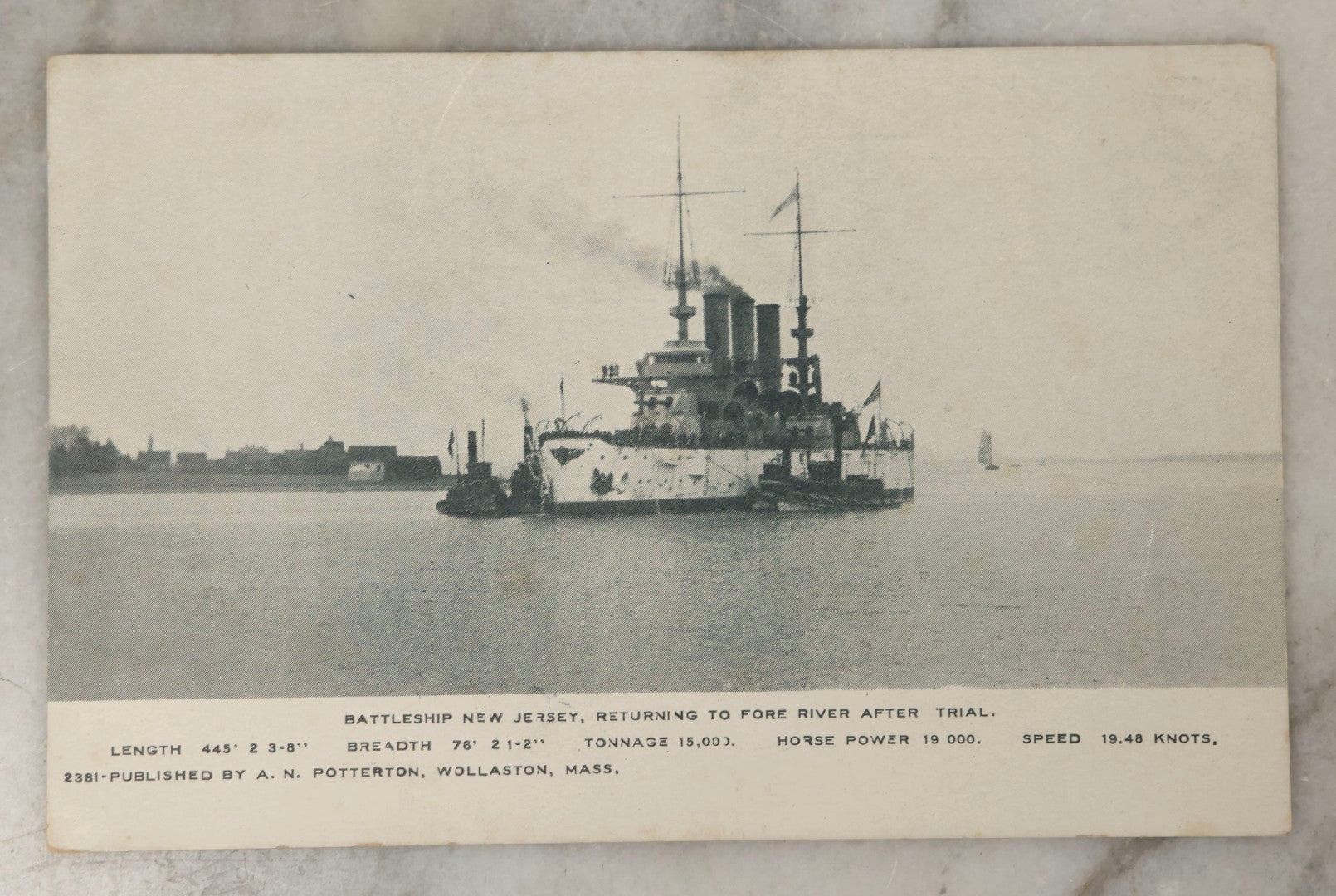 Lot 181 - Pair Of Antique Postcards Depicting The Battleship New Jersey, Including Quincy Tercentennial Parade Float 1925 And Fore River Shipyard View By A.N. Potter, Wollaston, Massachusetts