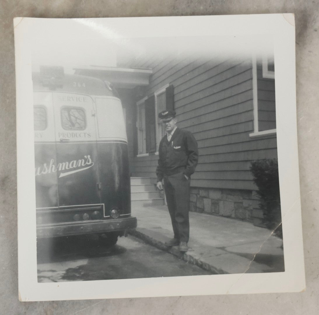 Lot 183 - Grouping Of Four Vintage Automotive Snapshot Photographs Including "The Morning After" At Folly Beach, South Carolina, 1954, And Cushman's Delivery Service Step Van Before And After Collision
